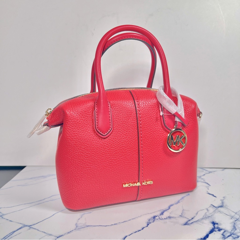 NWT MICHAEL KORS Hyde Small Pebbled Leather Satchel Salmon Pink Color